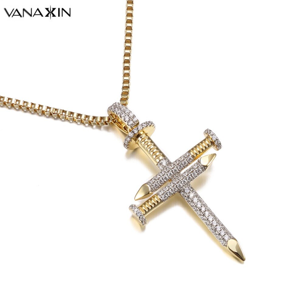 Nail Cross Jesus Necklace Christ Pendants Bling Bling CZ Jewelry For Women Hip Hop Charms Men