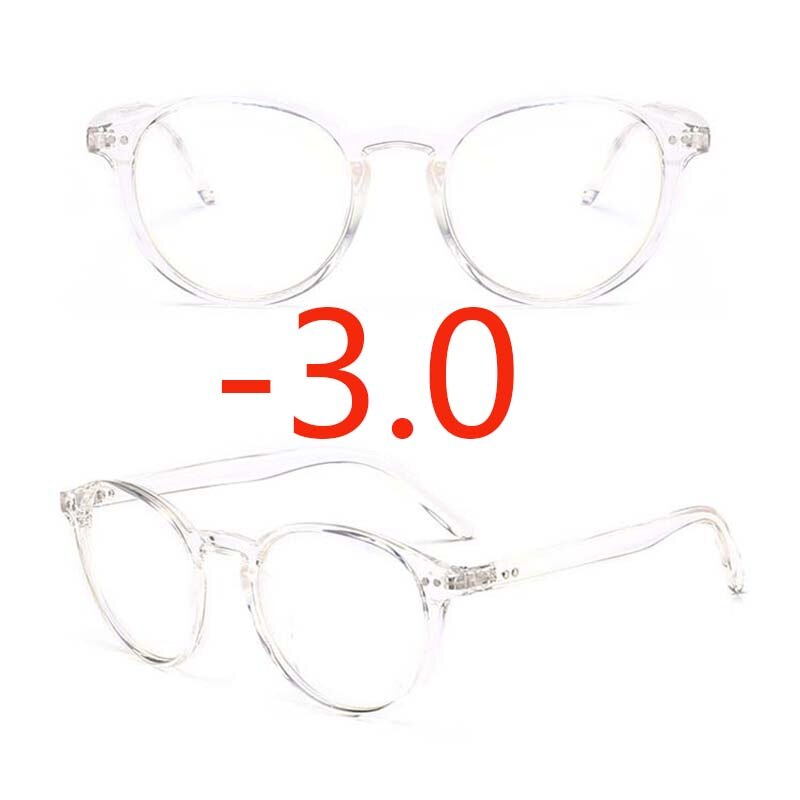 Lunettes de myopie pour femmes, verres de Prescription pour myopie, monture ovale blanche et noire, verres clairs, 0-1 1.5 2 2.5 3 3.5 4: White myopia -3.0