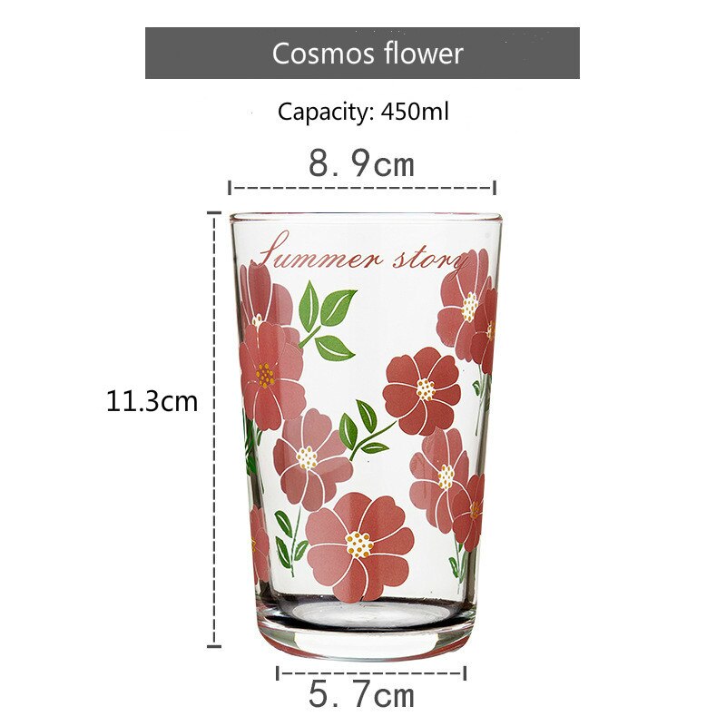 Verre à vin avec 7 motifs de fleurs, tulipe coréenne marguerite, tasse à jus de vin, impression de Rose Cosmos, gobelet , ensemble pour boisson, , 450ML