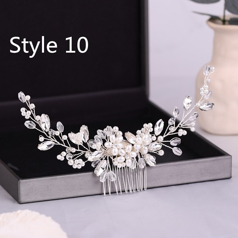 GETNOIVAS Handmade Silber Farbe Perle Blume Haar Kamm Braut Tiara Crown Kopfschmuck Hochzeit Braut Frauen Haar Schmuck Zubehör: Style 10