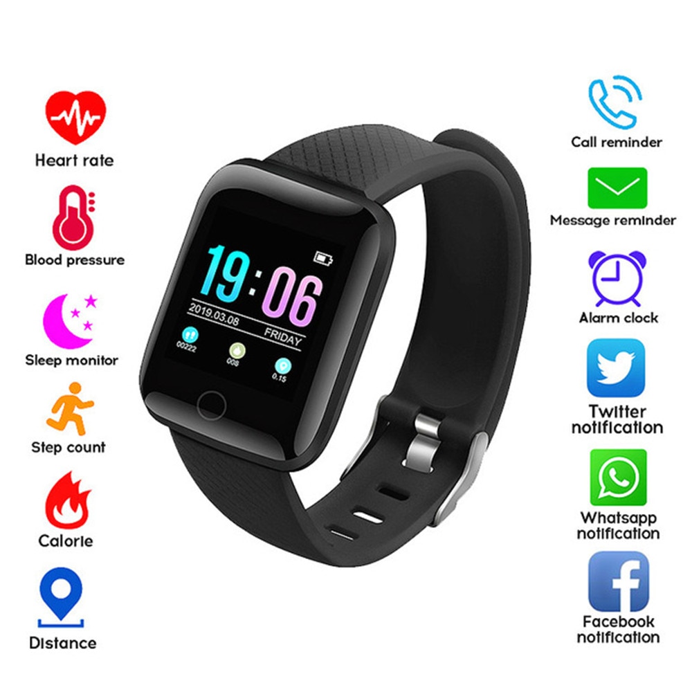 116Plus Smart Wristband Fitness Activity Tracker Heart Rate Monitor Message Reminder Blood Pressure Smart Band