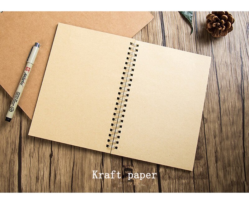 EZONE 16/32K Coil Kraft Paper Notebook Sketchbook Grid Square Line Paper Blank Pages Notebook Student Exercise Book 100 Pages: Kraft Paper / 19X13cm