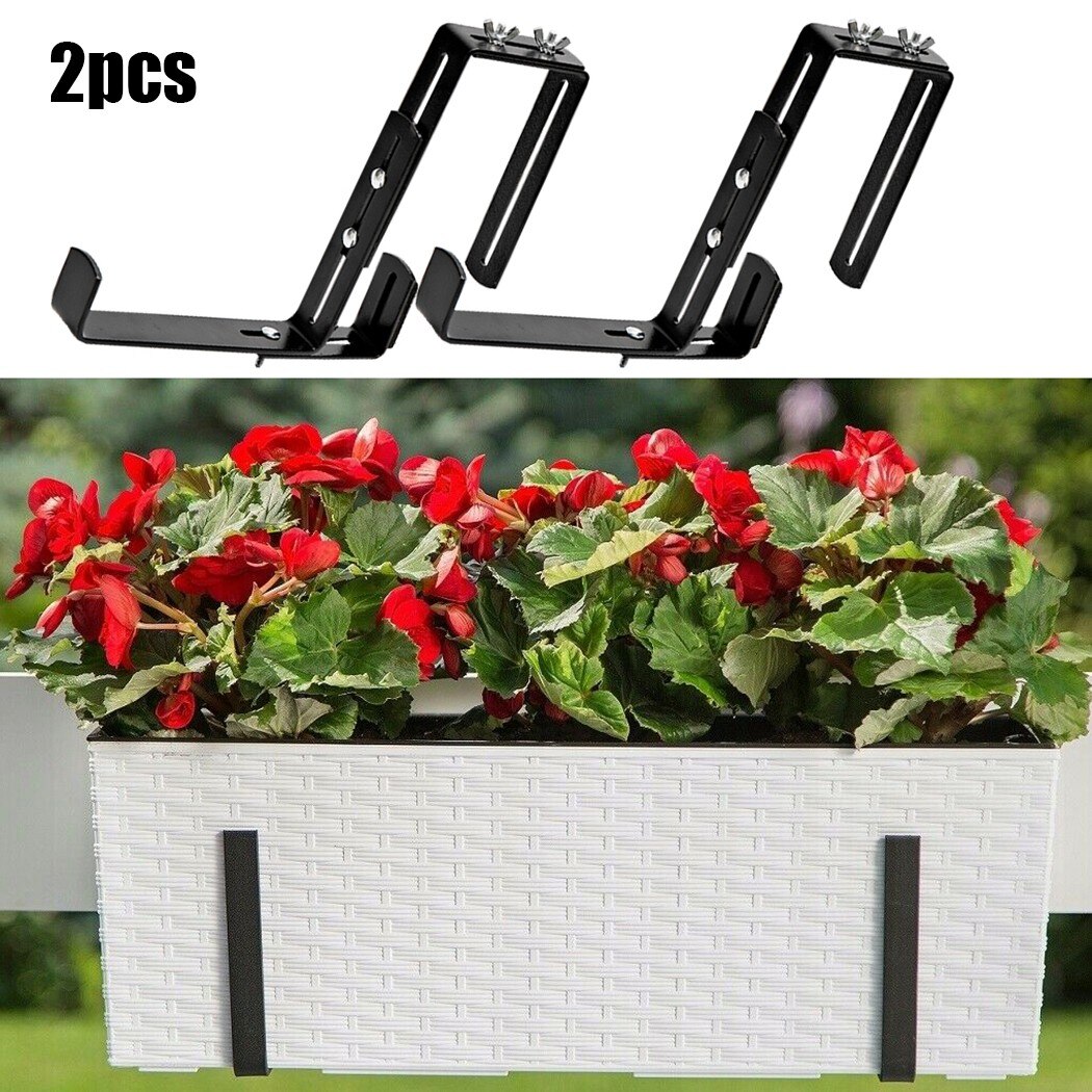 Metal Balcony Brackets Pair Hook Trough Plant Pot Hanging Hooks Rail Balcony Planter Holder Brackets