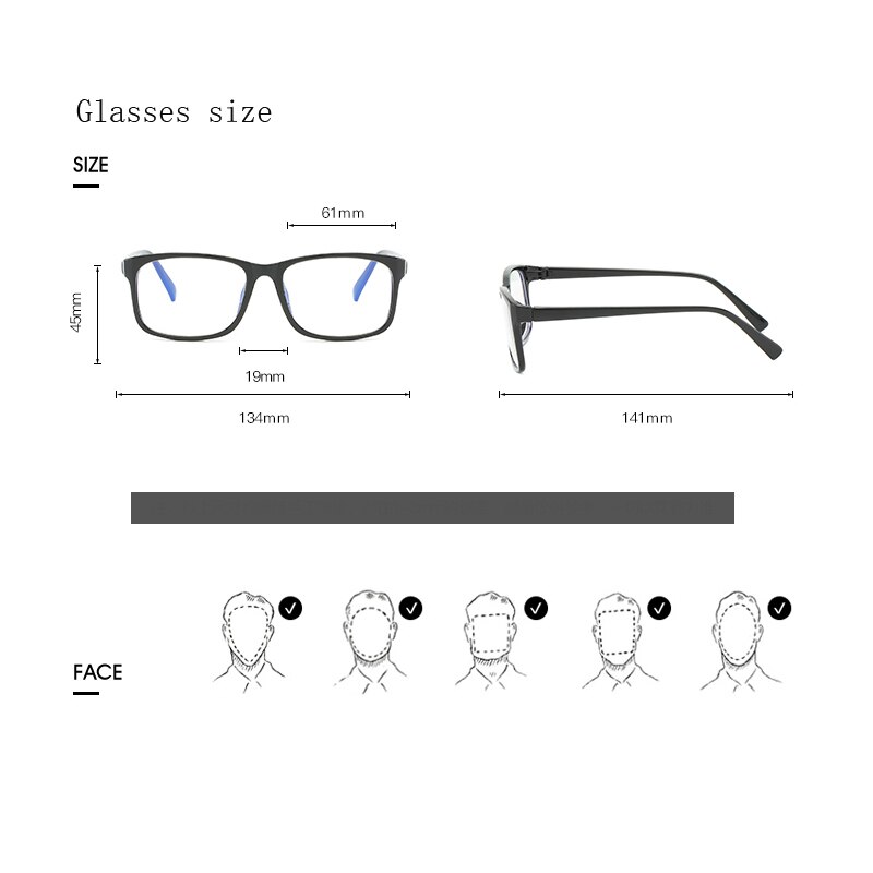 Anti blått ljus herr glasögon ram fyrkantig närsynthet ramar glasögon ramar damer genomskinliga optiska glasögon