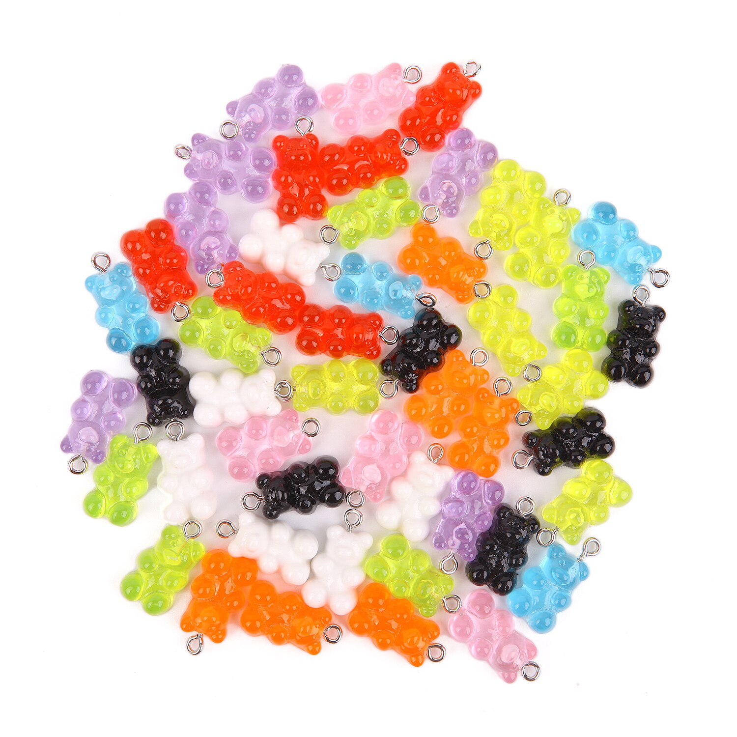 50Pcs Cute Resin Gummy Bear Pendant Charms for Cartoon Necklace Bracelet Earrings Jewelry Findings DIY 0.82*0.43in