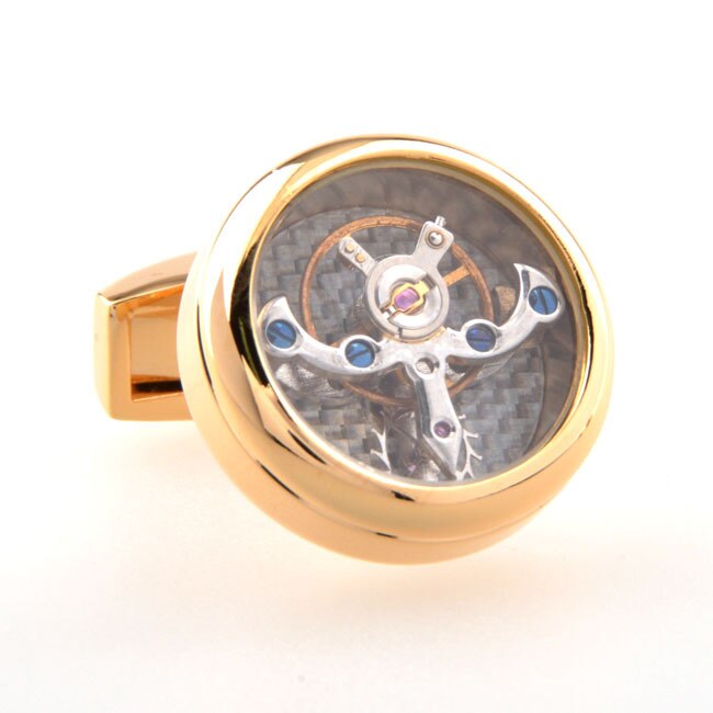 Lepton relógio mecânico funcional, turbilhão de abotoaduras masculino, botões de punho francês para homens, presente com frete grátis: Ouro-cor