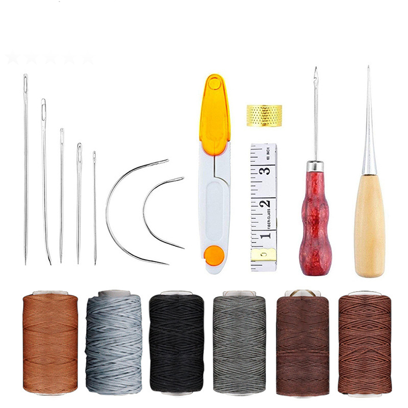 Kit de herramientas de costura de cuero, hilo encerado, tijeras de punzón de cobre para bricolaje, Zapatero de cuero, bolsas, reparación de costuras: U1 Set