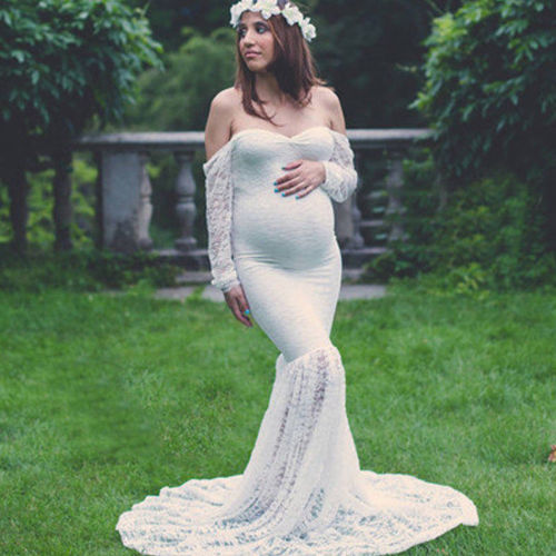 Neue Frau Mutterschaft Spitze Off Schulter V-ausschnitt Lange Maxi Kleid Kleid für Schwangere Frauen Fotografie Prop