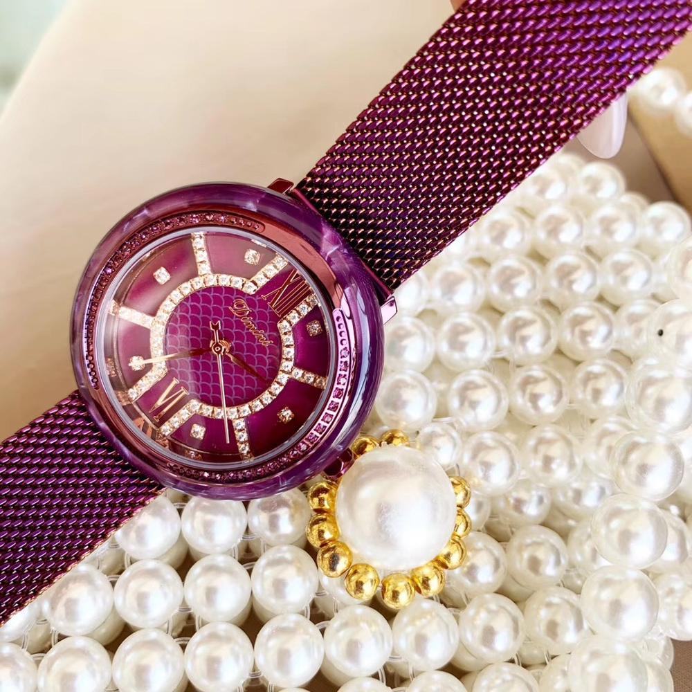 Noble Volledige Paars Armband Horloges voor Vrouwen Party Dress Kristallen Horloge Waterdicht Quartz Milanese Volledige Stalen polshorloge Romeinse
