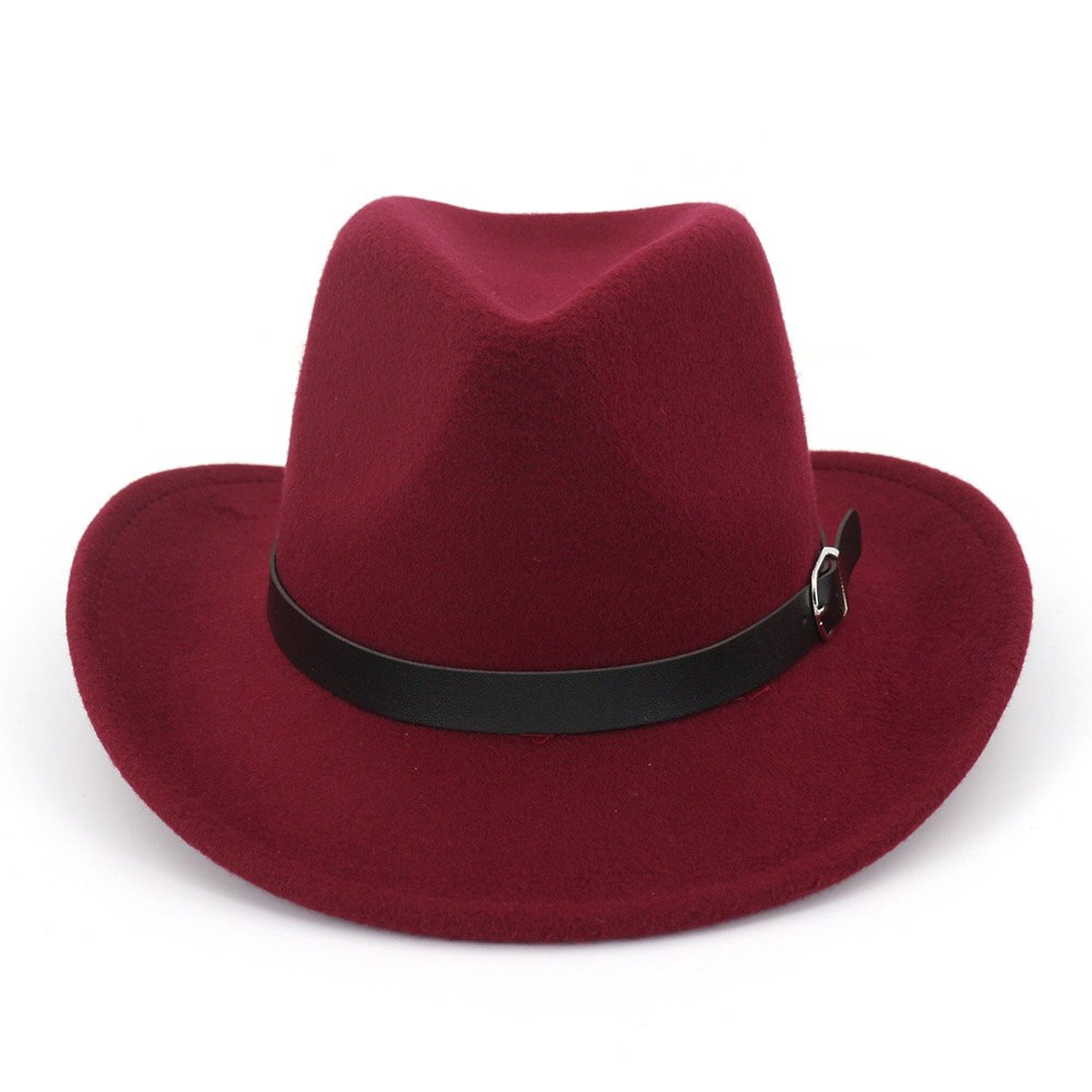 FS-sombreros Fedora de lana para hombre y mujer, sombrero de fieltro de Trilby, visera rizadora Vintage, sombrero de vaquero con cinturón de cuero, para invierno: FS1415 4