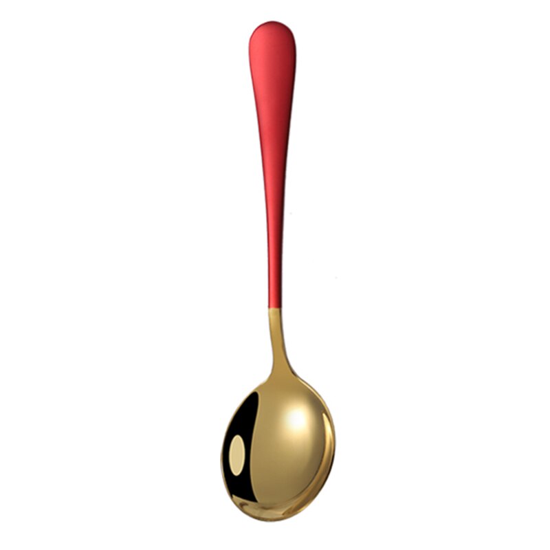 10 Colors 1pcs Coffee Spoons Stainless Steel Dessert Spoons Kitchen Utensils Round Spoons: Red gold