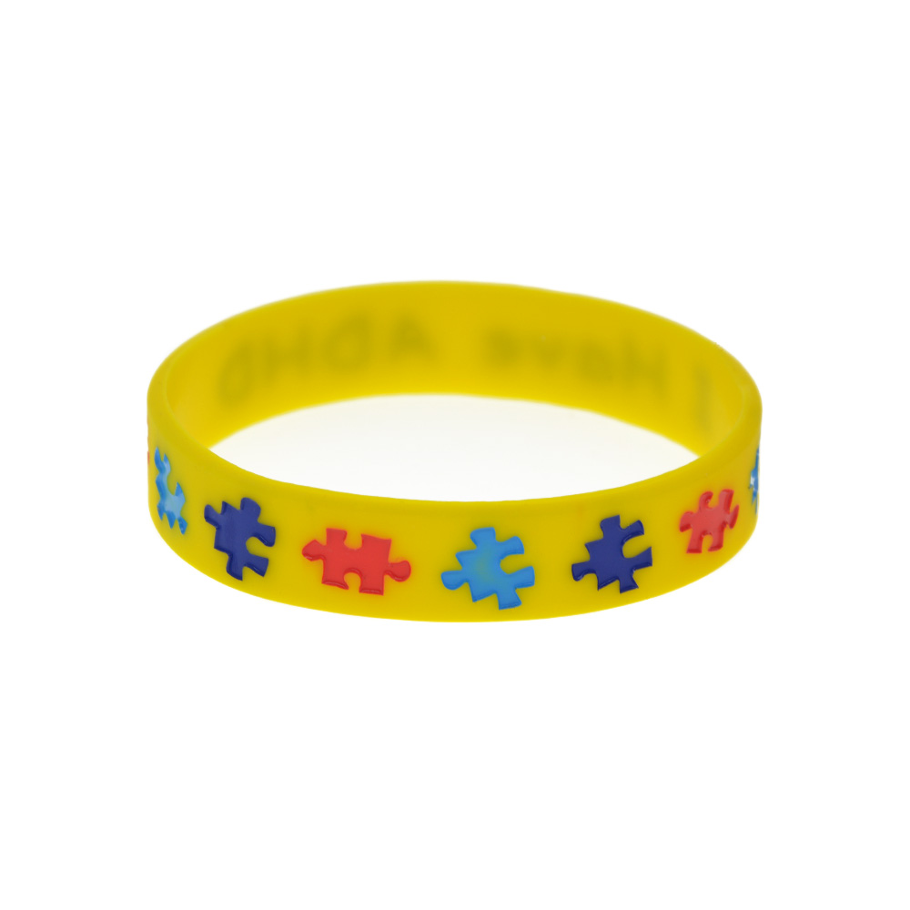 Pulsera de silicona I have TDAH para niños, brazalete Multicolor con logotipo de rompecabezas, 50 piezas: Color amarillo claro