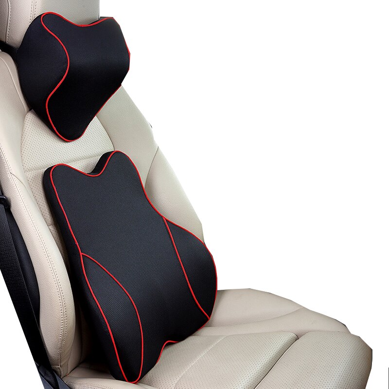 Bilpude nakkestøtte nakkepude sæde support pude lændehynde til bil rejse nakkestøtte auto nakkestøtte pude: Sort rødt sæt