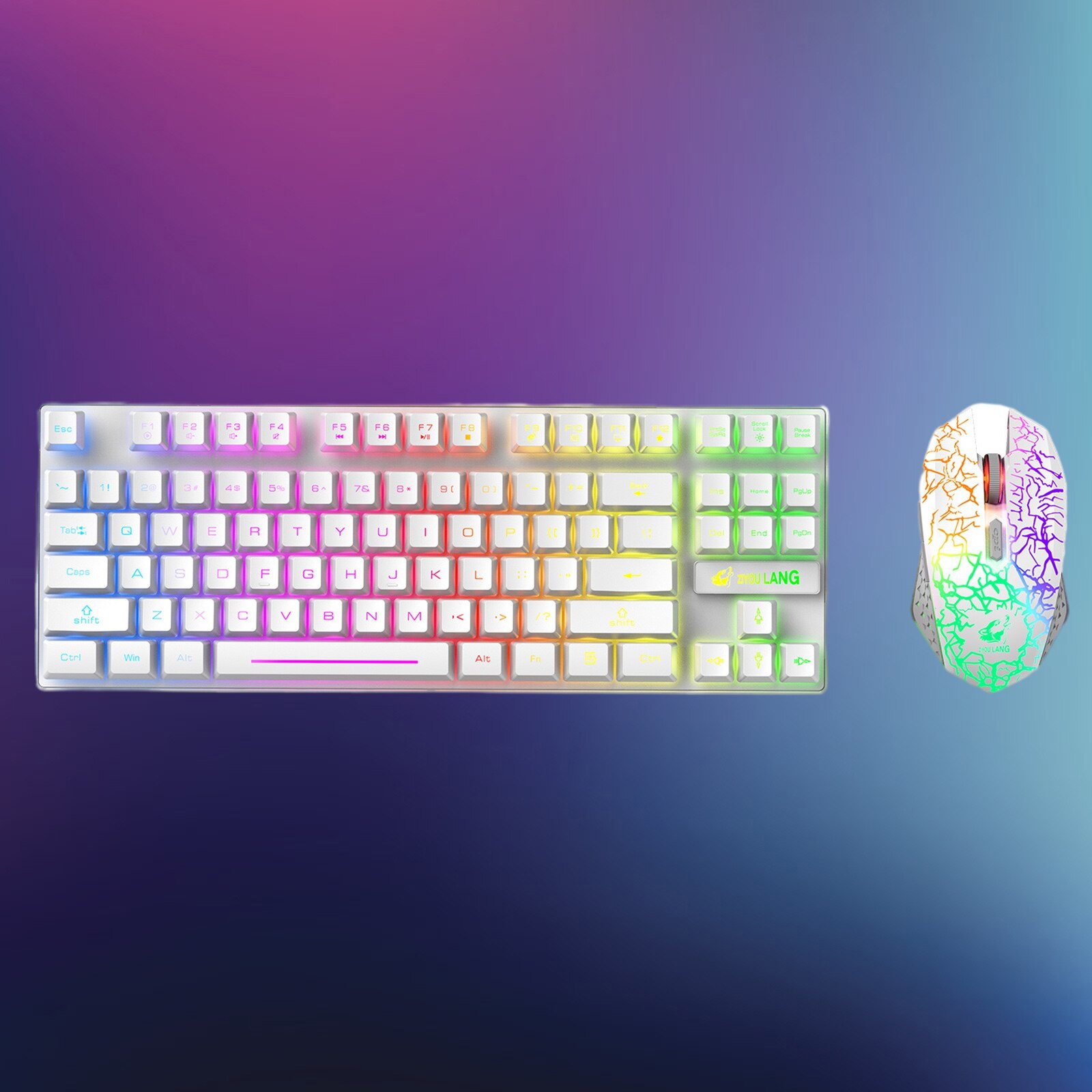 Gaming 2.4G Wireless Backlit Keyboard &amp; Mouse Set Rechargeable: white