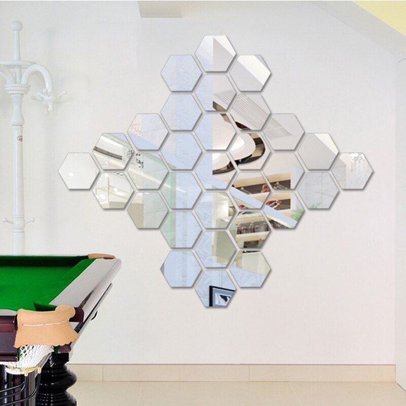 Pegatinas de pared de espejo 3D, hexagonales dorados y plateados, Espejos decorativos, adhesivos de adorno extraíbles para decoración para el hogar, suministros personalizables
