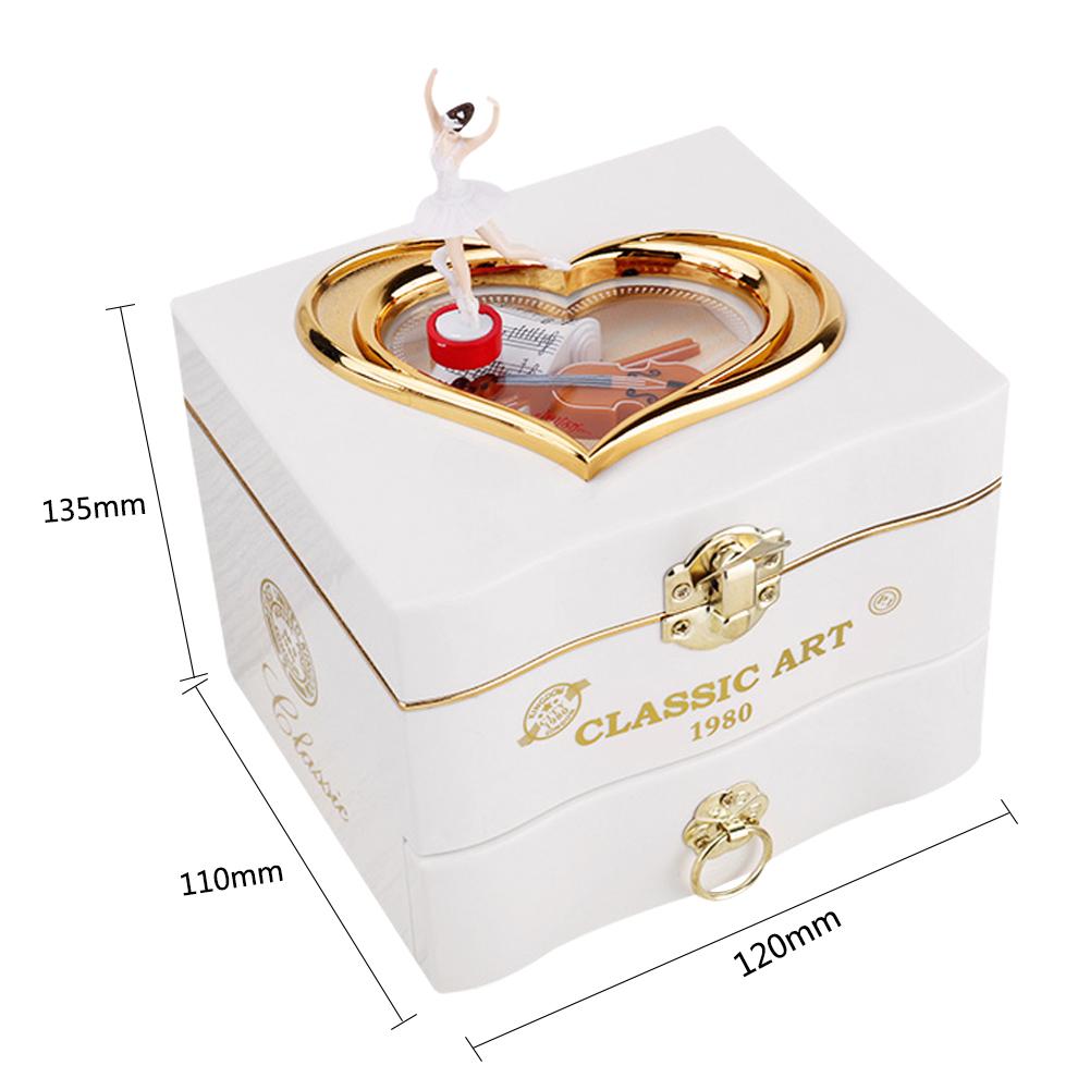 Classic Rotating Dancer Ballerina Piano Music Box Clockwork Plastic Jewelry Box Girls Hand Crank Music Mechanism: White