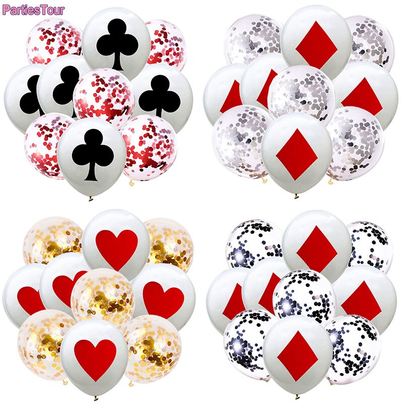 10X Casino Thema Party Decor Confetti Ballon Poker Latex Ballon Set Las Vegas Casino Verjaardag Bruiloft Decor Spades Ballen