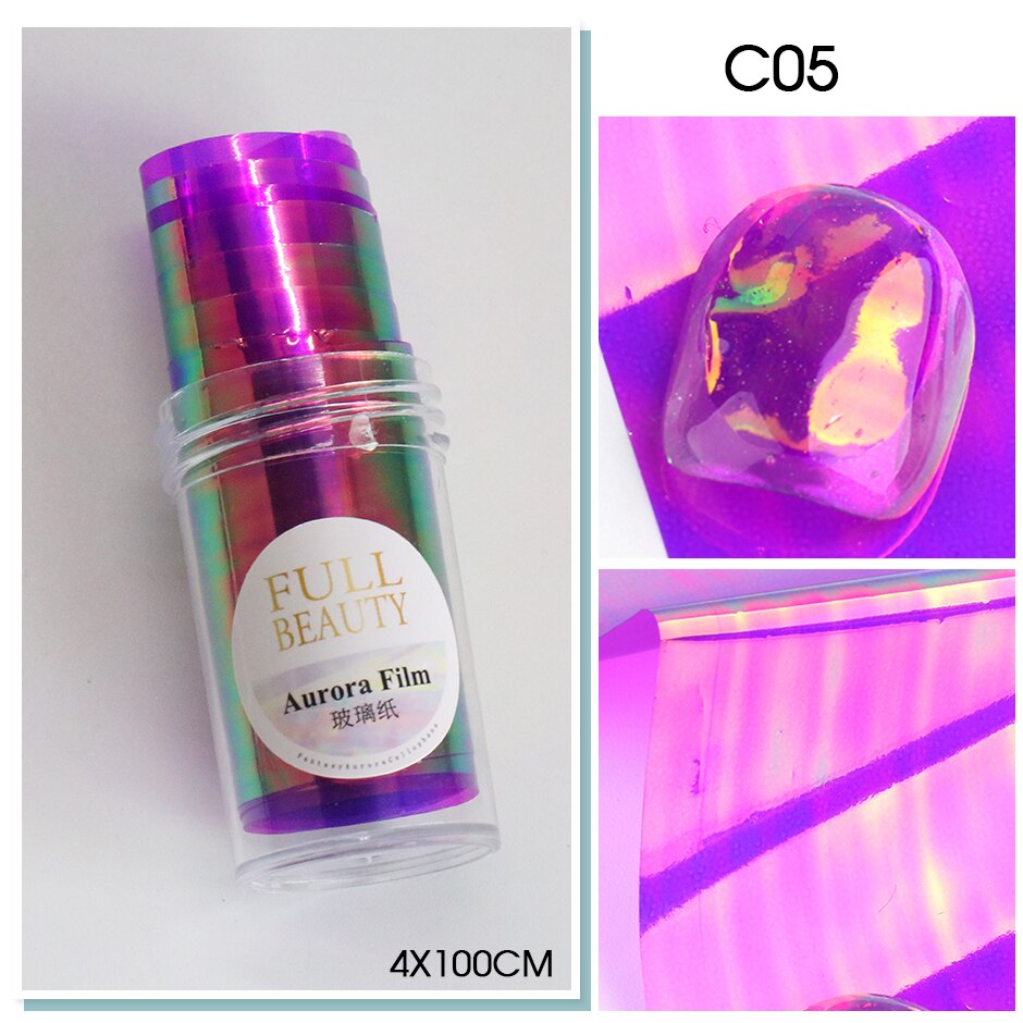 Aurora Nail Foils Shattered Glass Nail Art Marble Holographic Cellophane Paper Nail Sticker Summer Manicure Clear GL1900: C05 Bottle