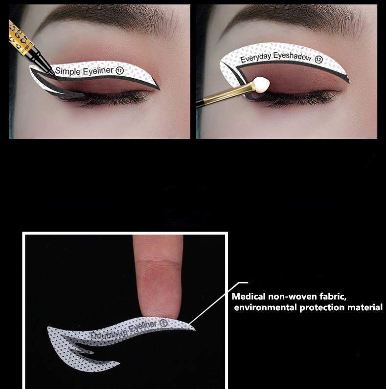 12 painting Eye Makeup Stencils arrow Eyeliner Template Shaping Tool Eyebrows Eye Shadow Makeup Template Tool Stickers Card