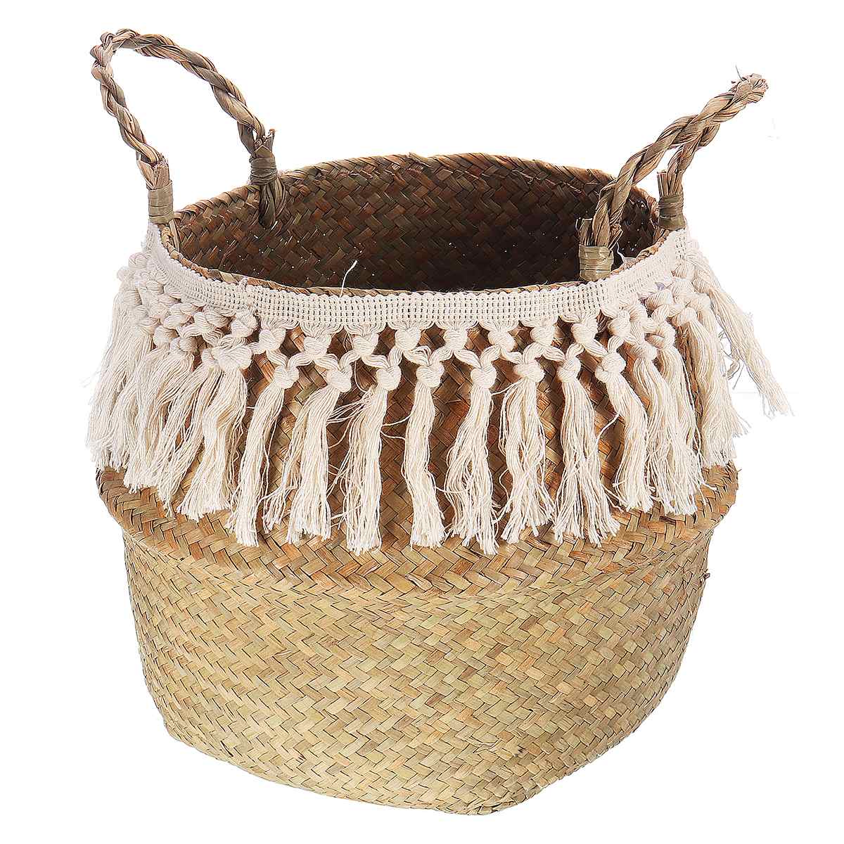 ! Fringed Macrame Woven Basket Seagrass Storage Ba... – Grandado