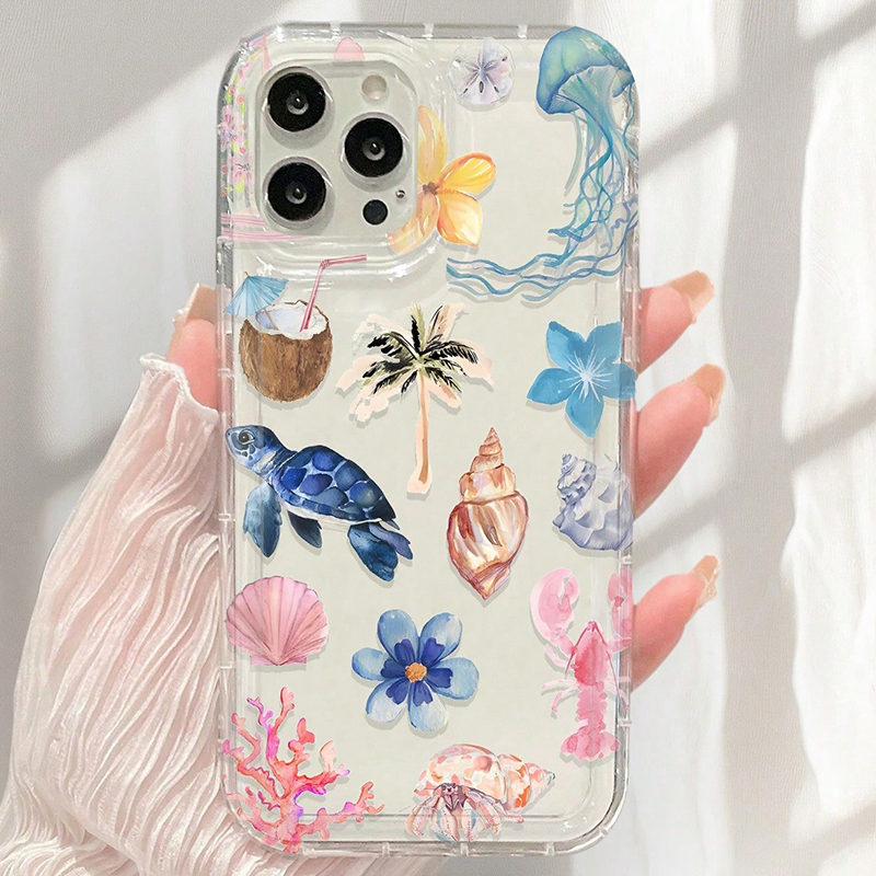 Funda de teléfono transparente con estampado de tortuga marina de animales marinos de verano para iPhone 11 12 13 14 15 16 Pro Max XS X XR 7 8 Plus 16e SE 2022
