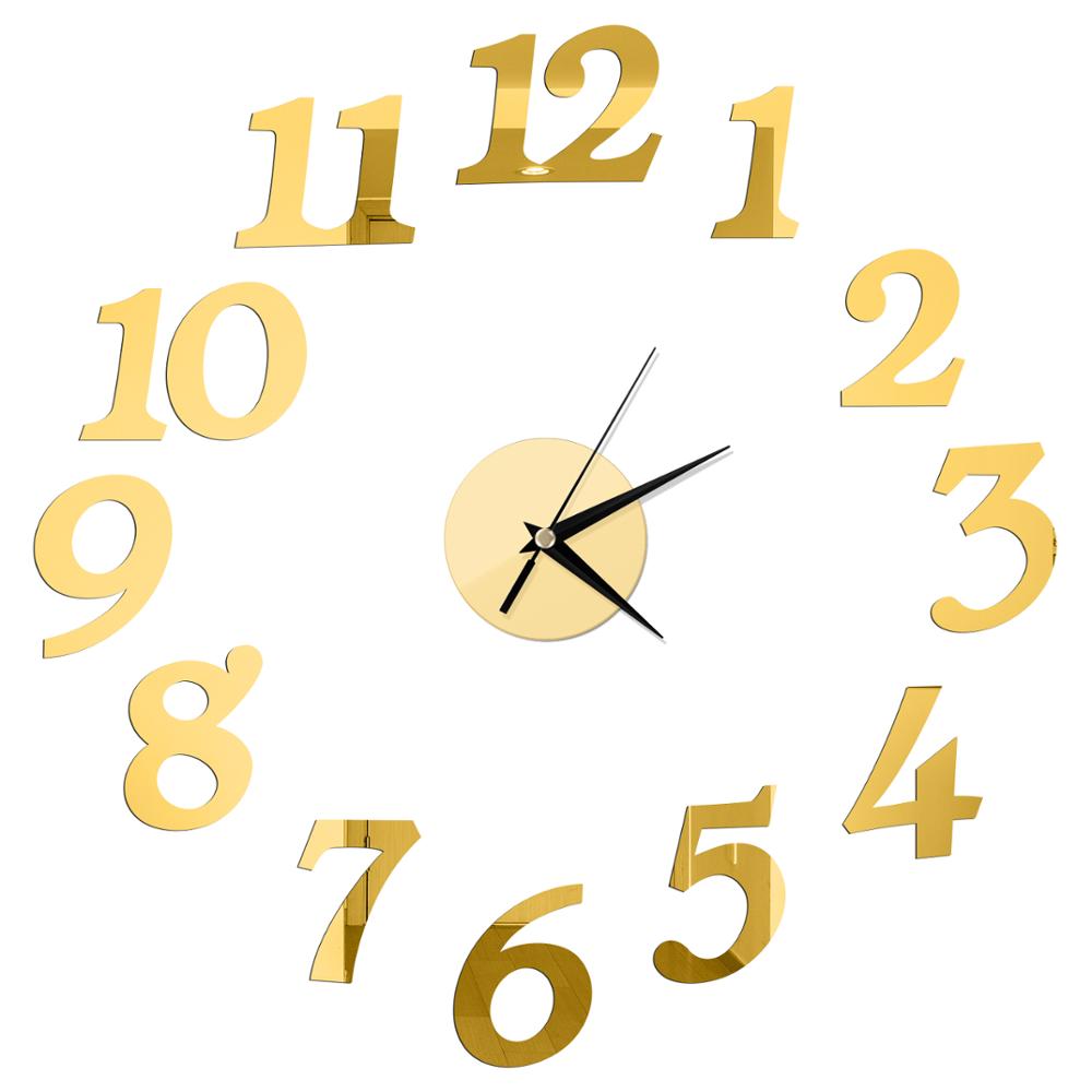 3D Wall Clock Mirror Wall Stickers DIY Wall Clocks Removable Art Decal Sticker Home Decor Living Room Quartz Needle: Gold 5