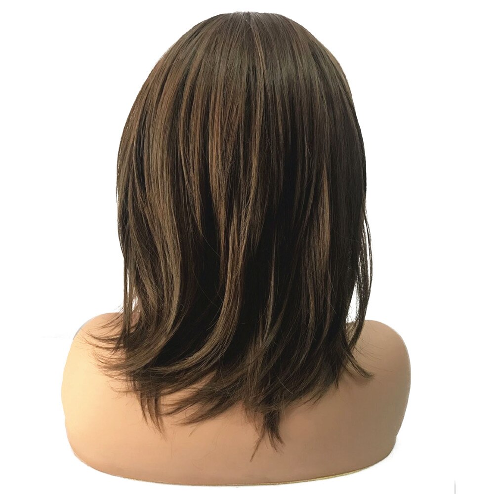 StrongBeauty Women Synthetic Wig Medium Length Straight Dark Brown/Medium Auburn Layered Haircut Natural Wigs
