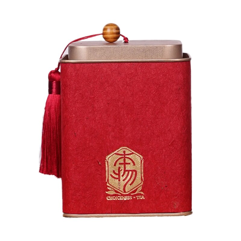 Metal Tinplate Box Square Tea Container Jar with Tassel Lid Green Tea Storage Box for Coffee Herb Candy Sugar Spices: Red