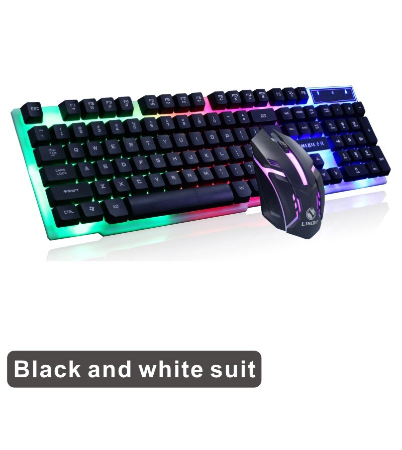 USB Wired Gamer Mouse and Keyboard Gaming Keycaps RGB Luminous LED Backlit Ergonomics Multimedia Gamer Keyboards For PC Computer: White edge