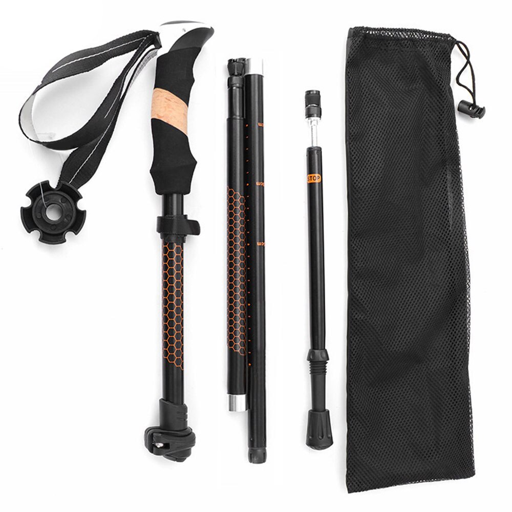 4 Sections Adjustable Carbon Fiber Steel Alpenstock Walking Climbing Folding Walking Sticks Ultra-light