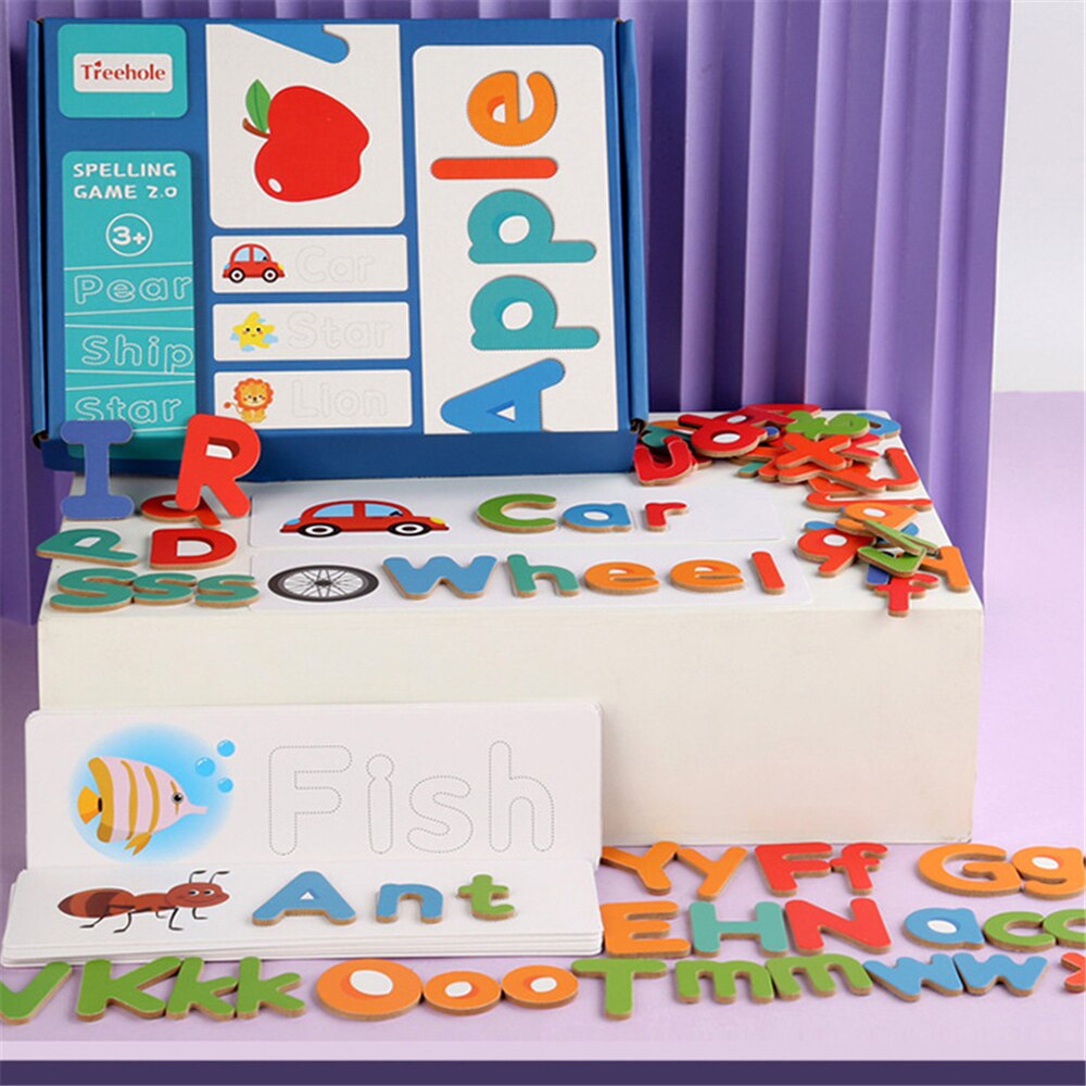 Speelgoed Woorden Games Bijpassende Brief Puzzels Educatief Spelling Games Leren Voor Kinderen 28 Kaarten En 52 Houten Brief Blok