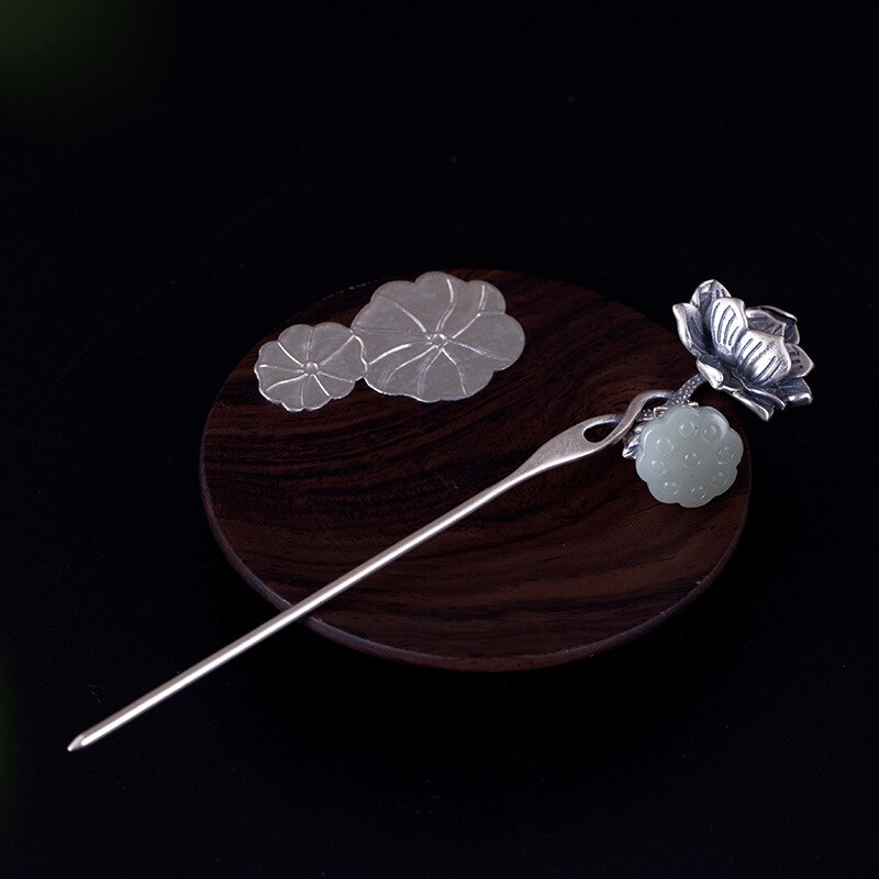 Horquilla de Plata de Ley 925 para mujer, horquilla de flor de loto, accesorios para el cabello de estilo étnico, joyería de para mujer