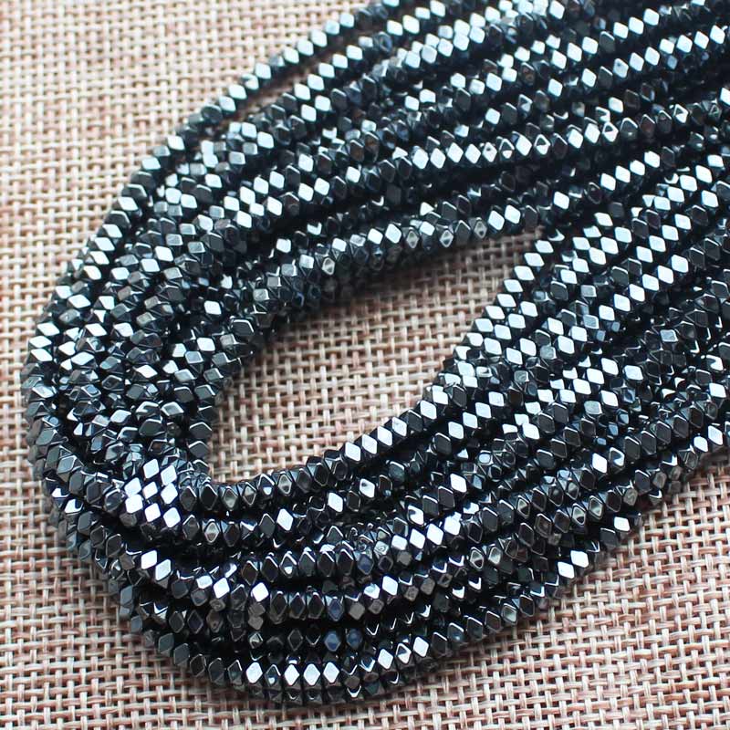 Cuentas sueltas de hematita Natural, abalorios brillantes con facetas, 2x1/2x3/2x4mm, para fabricación de joyas DIY