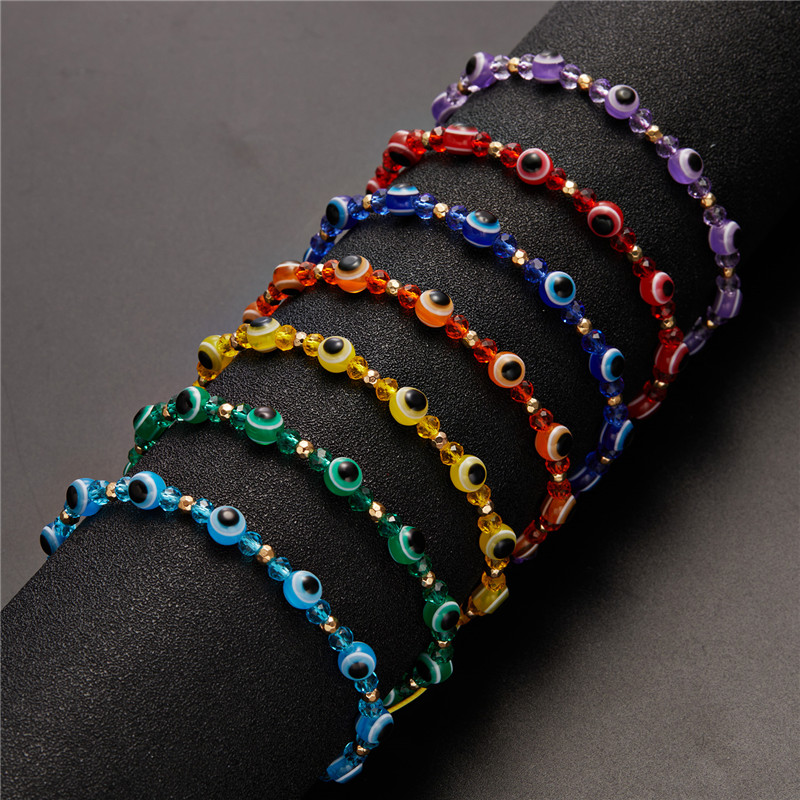 Moda nuovo arcobaleno perline di cristallo resina malocchio perline bracciali per coppia amici fascino fortunato bracciali regolabili amicizia