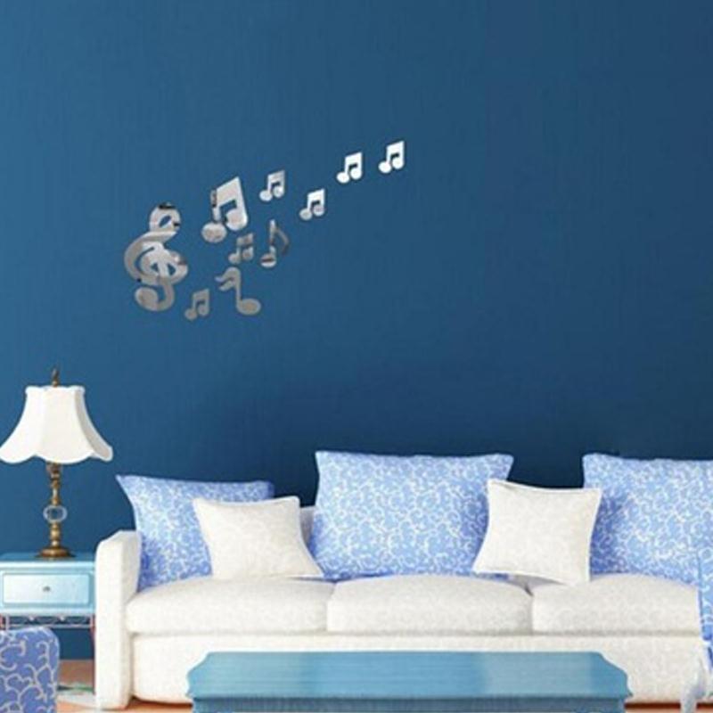 Stickers muraux Notes de musique miroir miroir décoratif 3D 3D miroirs miroirs maison