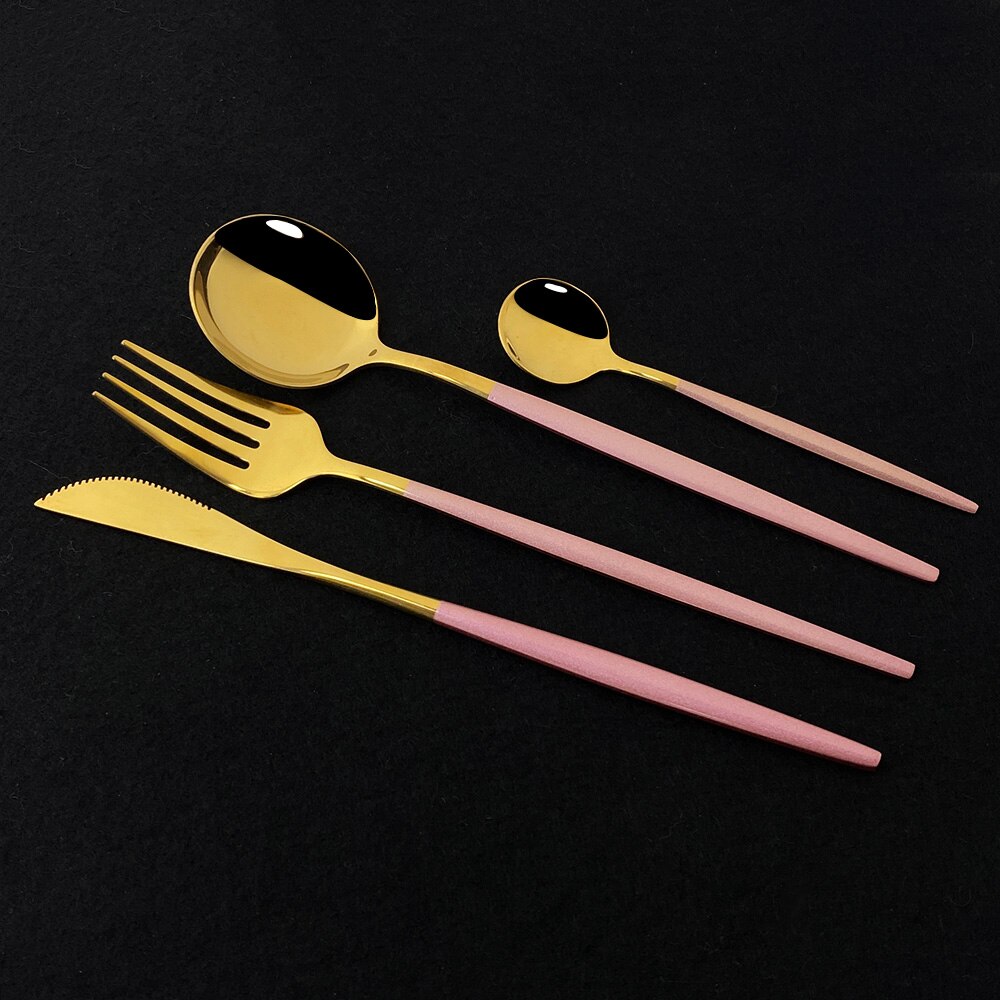 Pink Gold Cutlery Set Stainless Steel Dinnerware Set 24Pcs Knives Forks Coffee Spoons Flatware Set Kitchen Dinner Tableware Set