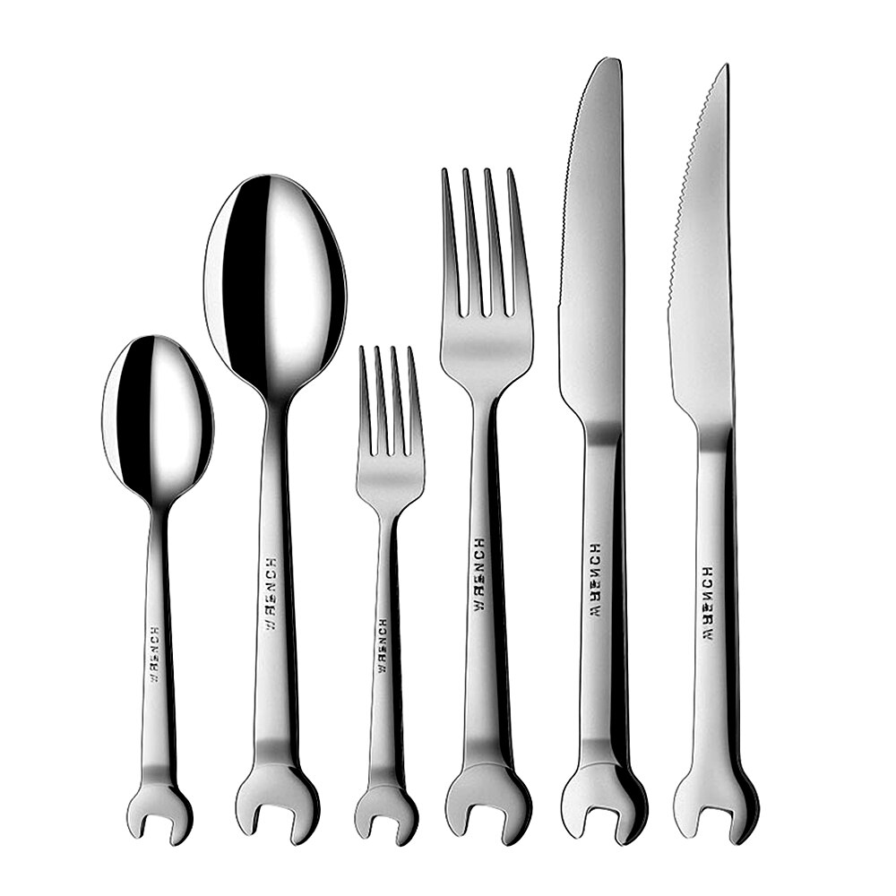 Stainless Steel Dinnerware Set Wrench Shape Fork Spoon Knife Tableware For Dinner Western Utensils Table Cutlery Set