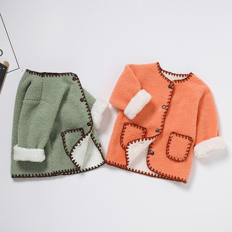 Winter Baby Jas Peuter Infant Jongens Meisjes Kleding Zachte Warme Bovenkleding Berber Fleece Knoppen Zakken Jas Dikker Outfits