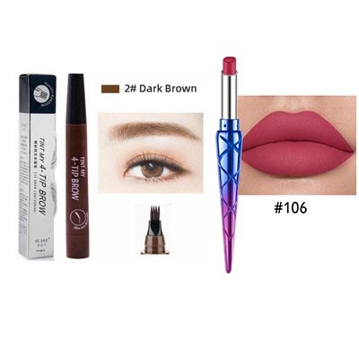 2 stk øjenbrynspen vandtæt fire-klø øjenbryn nuance makeup fire farver øjenbryn blyant brun sort: 02-106