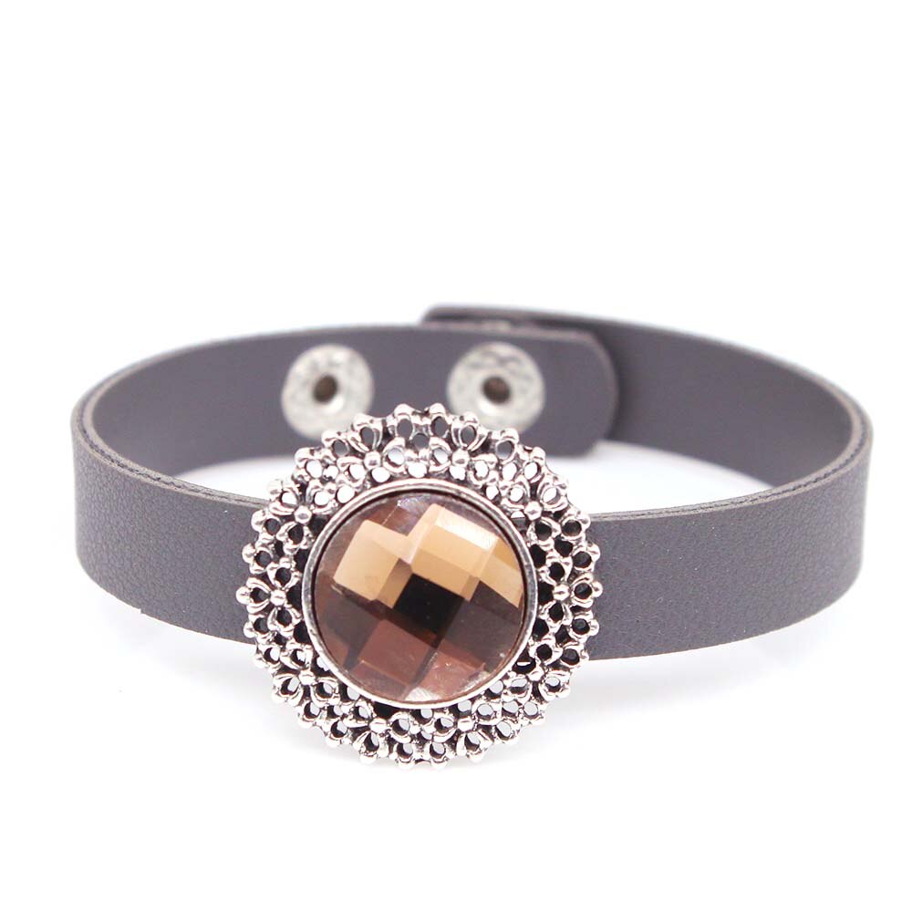 Button Adjust Leather Bracelet Crystal Fine For Women Jewelry: 2