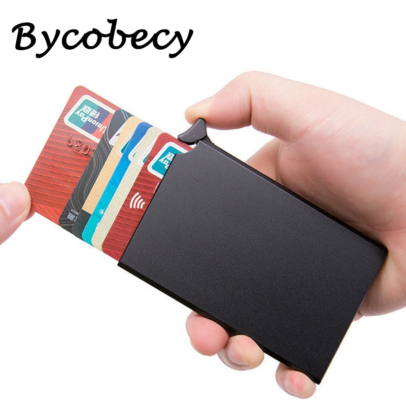 Bycobecy Credit Card Holder Women's Wallet Thin Purse for Security Metal Box Men RFID Blocking Protector Cases Carmen for Cards