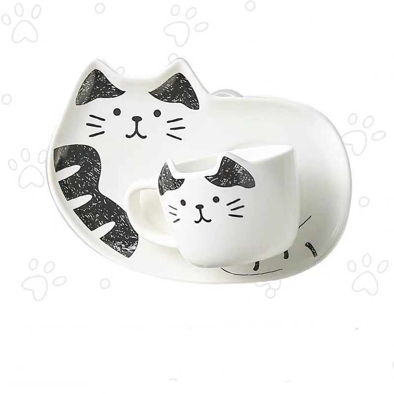 Ceramic Cute Cartoon Cat Coffee Mug Set Animal Breakfast Milk Tea Cup With Dessert Tray Office Drinkware Novelty: G