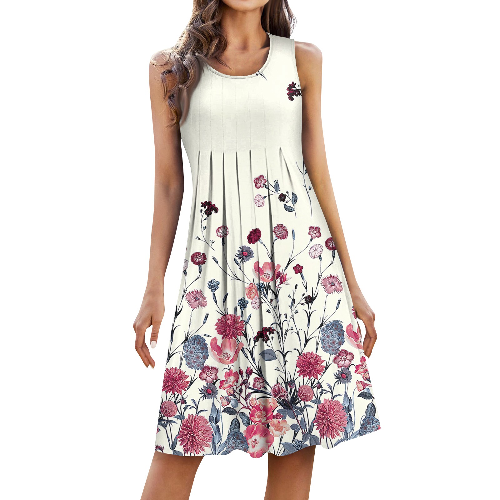 Vintage Floral Printed Party Dress Women Sleeveless Beach Dresses For Women Casual Maxi Dress Women Casual Midi Dress: XL / Pink