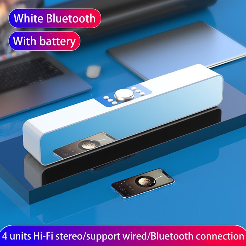 LED TV Sound Bar Alarm Clock Wired Wireless Bluetooth Speaker Home Theater Surround Subwoofer AUX USB for PC TV Computer Speaker: White Standard