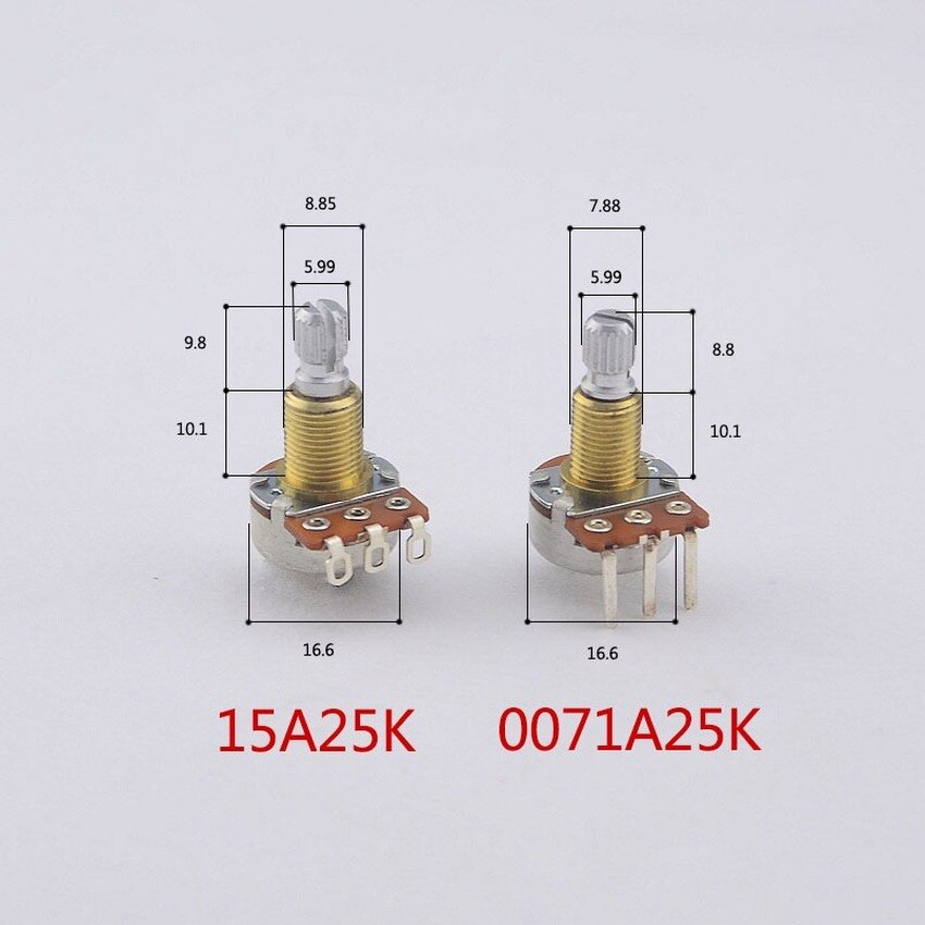 Potentiomètre à arbre en laiton TQ A25K, POT, pour micro actif de guitare électrique et basse, 1 pièce