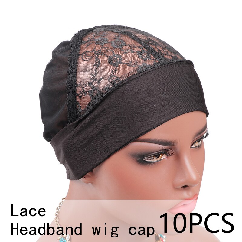 10Pcs/Lot Wave Cap For Women With Headband Elastic Adjustable Wig Grip Mesh Dome Cap Plussign Bluk Head Band Cap: lace HeadbandCap10