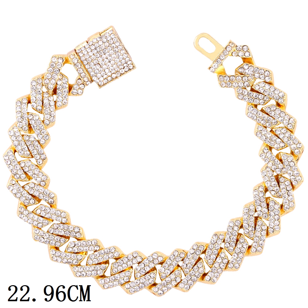 Pulsera de cadena de eslabones cubanos con punta de cristal helado rosa y azul a la para mujer, pulseras cubanas con diamantes de imitación ostentosos, joyería de Hip Hop