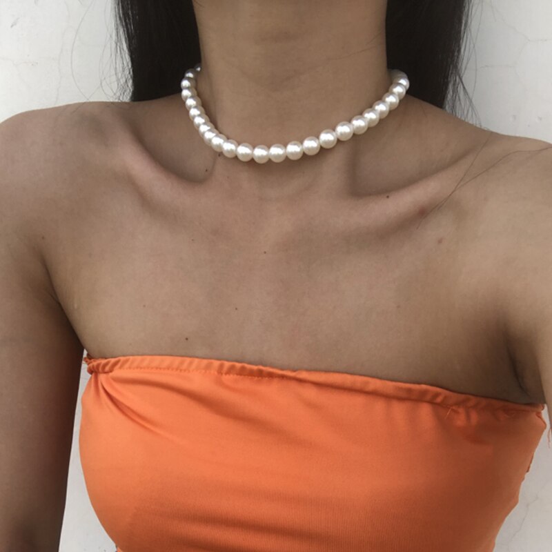 Vintage Baroque Pearl Choker Necklace For Women Bohemian Asymmetric Pearl Pendant Necklace Wedding Jewelry: CS52629