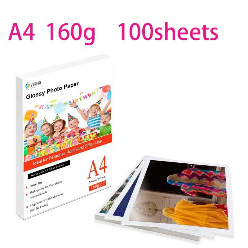 A4 100 sheets Photo Paper Glossy Printer Photographic Paper High-gloss paper for Inkjet Printer Office 20 sheets /100 sheets: A4 160G 100sheets