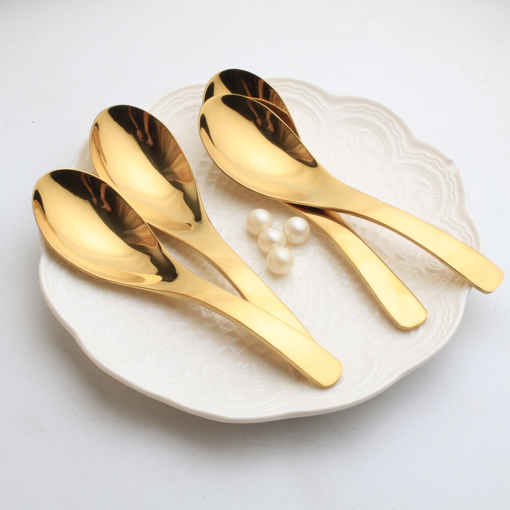 Soup Spoon, 5.75-Inch Rose Gold Stainless steel Mixing Stirring Metal Big Feeding Dessert Chinese Asian Kitchen Finishing Soup